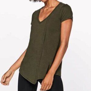 Lululemon Size 6 Knot A Problem Short Sleeve Tie Front Top Pima Cotton Olive Gre